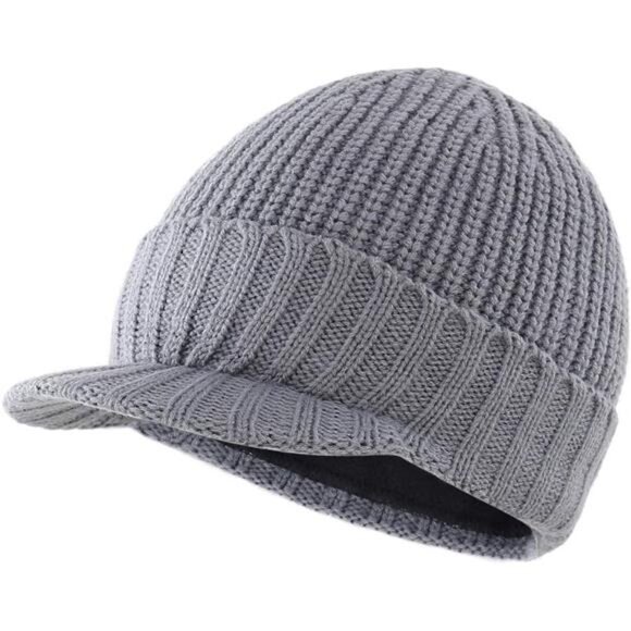 Men's Winter Hat Thick Knit Beanie Cap light Grey - Picture 1 of 7